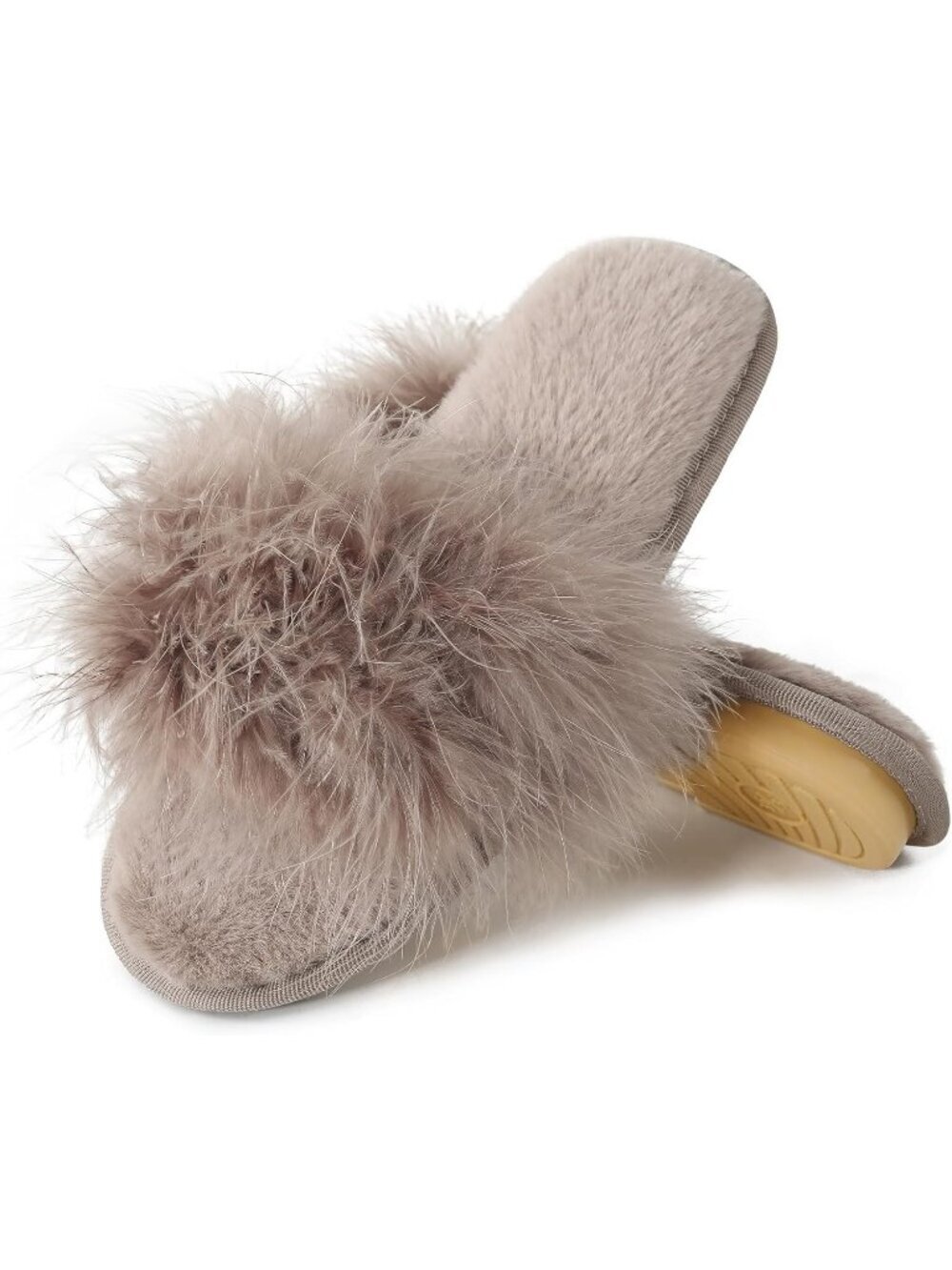 Women's Light Khaki Furry Fuzzy Memory Foam Fluffy Open Toe Soft Slipper Shoes